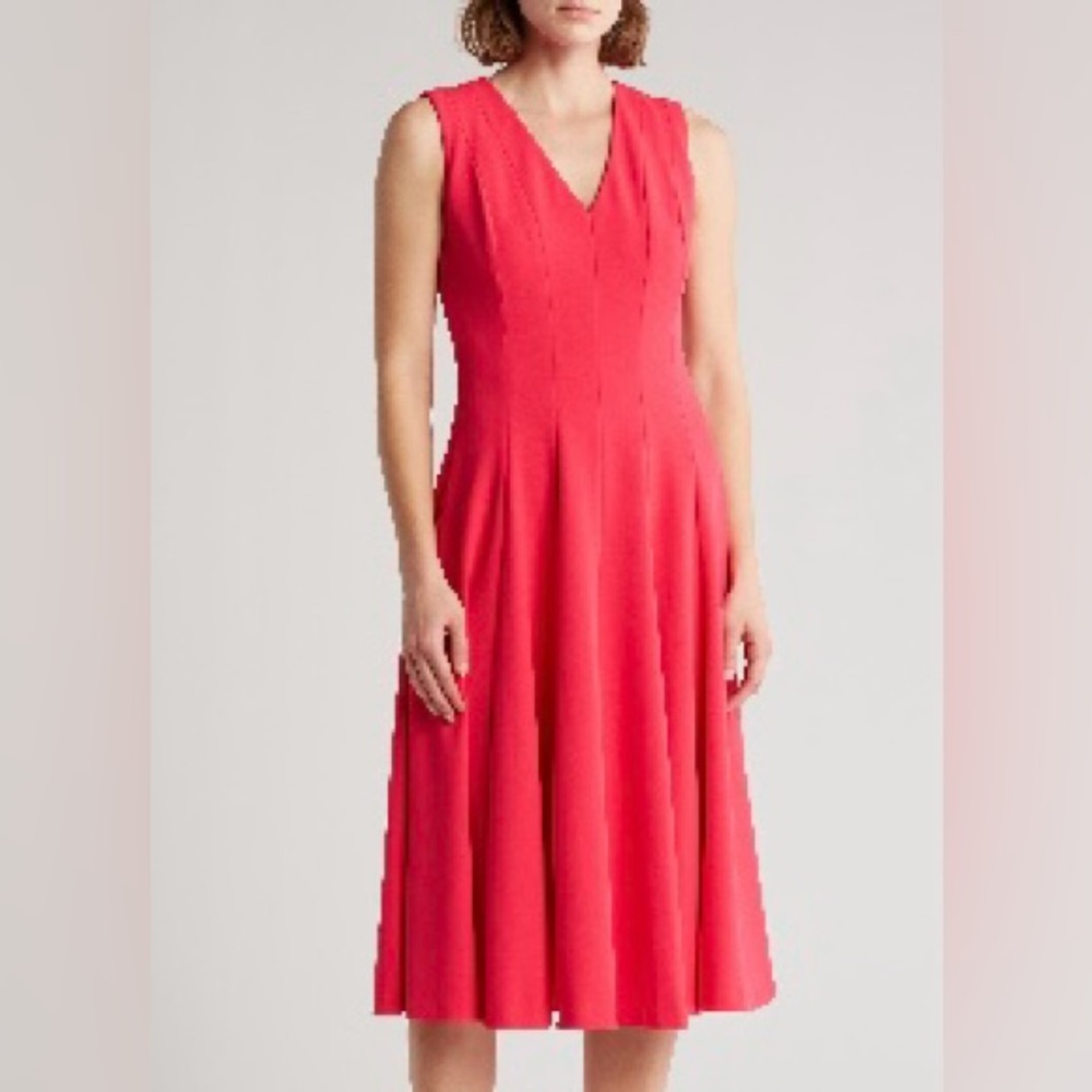 Calvin Klein V-Neck Seamed Fit & Flare Midi Dress